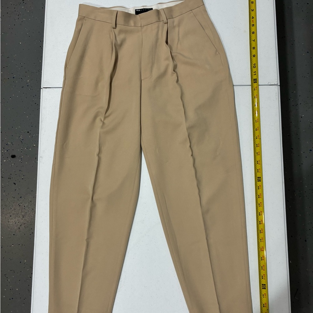 Tan Dress Pants with Pleats and Sharp Crease